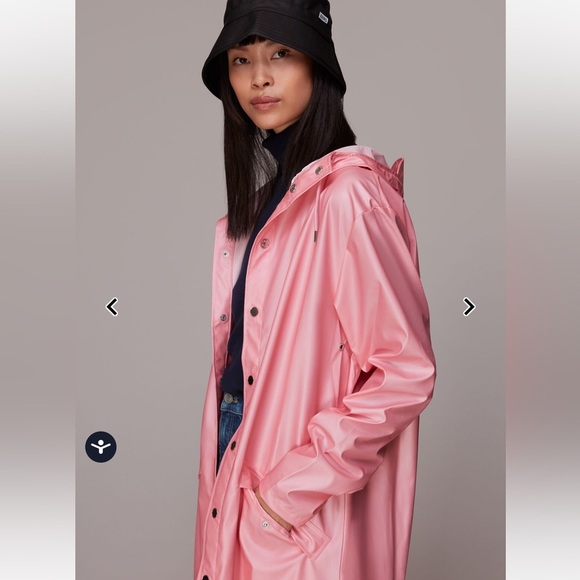 NWT RAINS Long Rain Jacket In Color Pink Sky Size Unisex Large Brand New - Picture 6 of 12